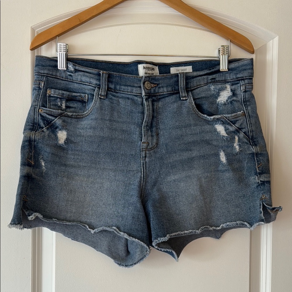 Kensie Blue Distressed Denim Jean Shorts